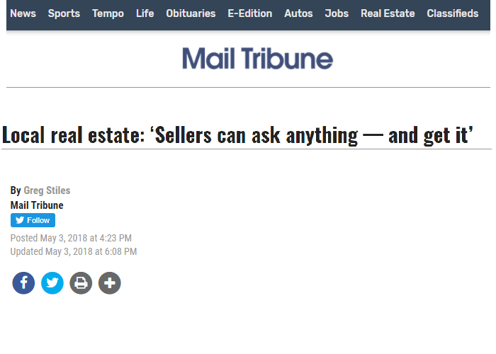 Mail Tribune: Local real estate: ‘Sellers can ask anything — and get it’