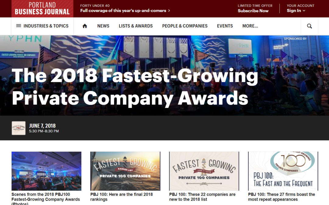 Portland Business Journal: The 2018 Fastest-Growing Private Company Awards