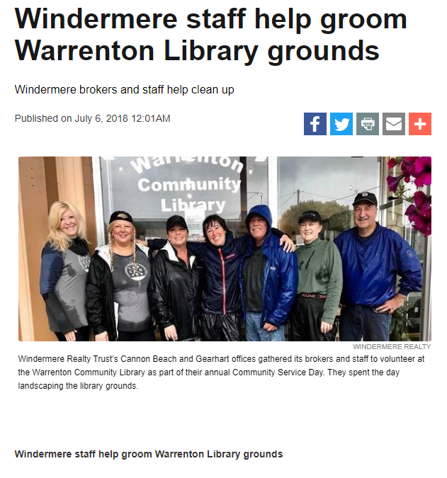 Daily Astorian: Windermere staff help groom Warrenton Library grounds