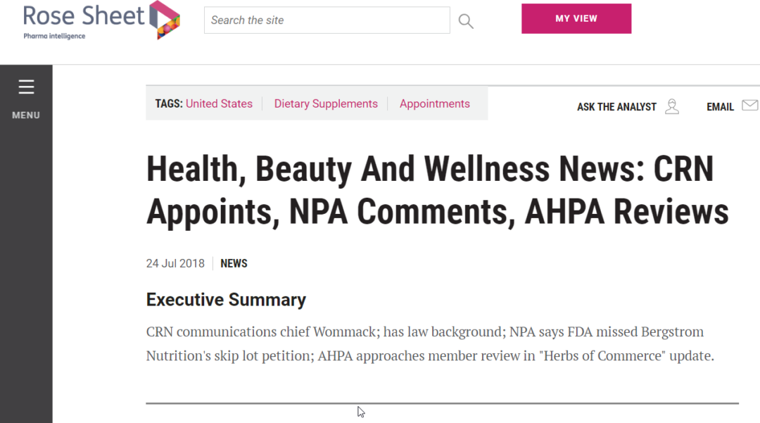 Health, Beauty And Wellness News: CRN Appoints, NPA Comments, AHPA Reviews