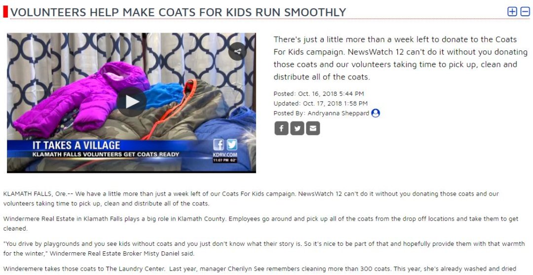 KDRV ABC: Volunteers Help Make Coats for Kids Run Smoothly