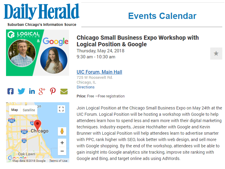 Daily Herald: Chicago Small Business Expo Workshop with Logical Position & Google