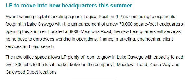 Lake Oswego Review: LP to move into new headquarters this summer