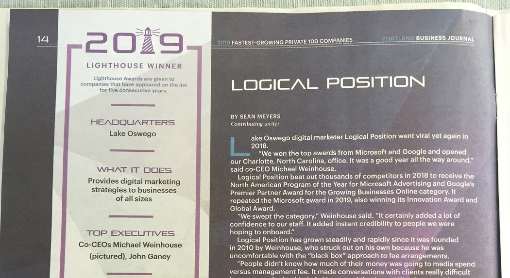 Portland Business Journal: Lighthouse Winner: Logical Position