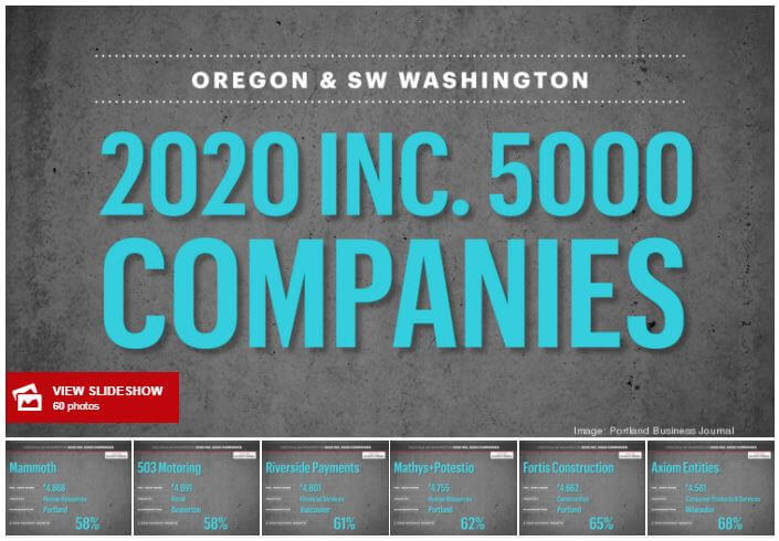 Portland Business Journal: Meet the 59 Oregon & Clark County, Washington firms on 2020’s Inc. 5000 fastest-growing list