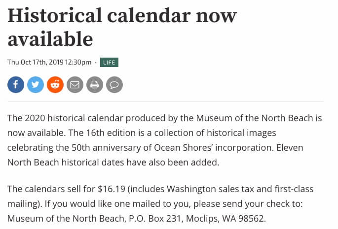 The North Coast News: Historical calendar now available