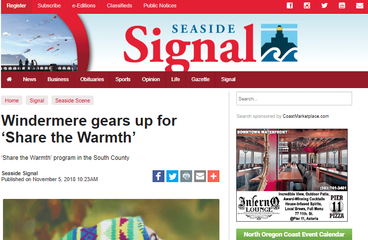 Seaside Signal: Windermere gears up for ‘Share the Warmth’