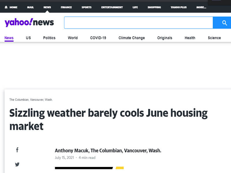 Yahoo News: Sizzling weather barely cools June housing market