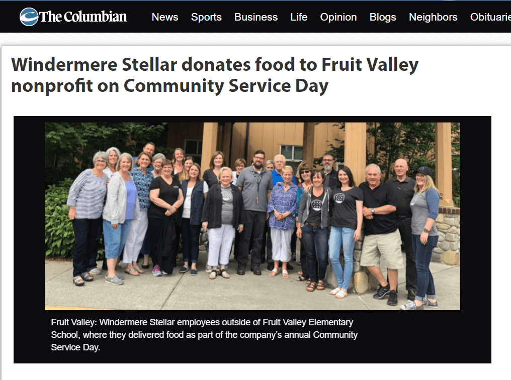 Columbian: Windermere Stellar donates food to Fruit Valley nonprofit on Community Service Day