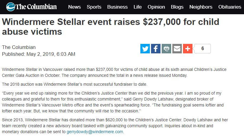 The Columbian: Windermere Stellar event raises $237,000 for child abuse victims