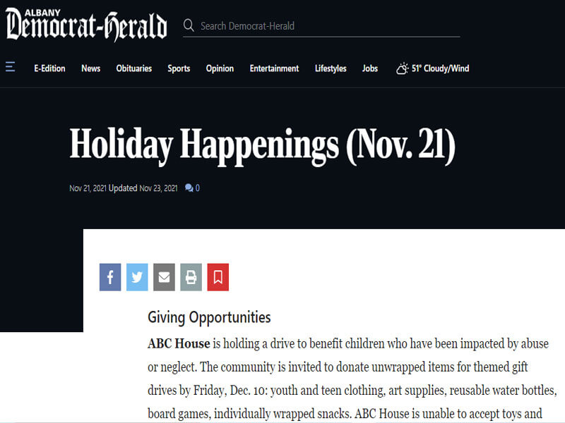 Albany Democrat-Herald: Holiday Happenings (Nov. 21)