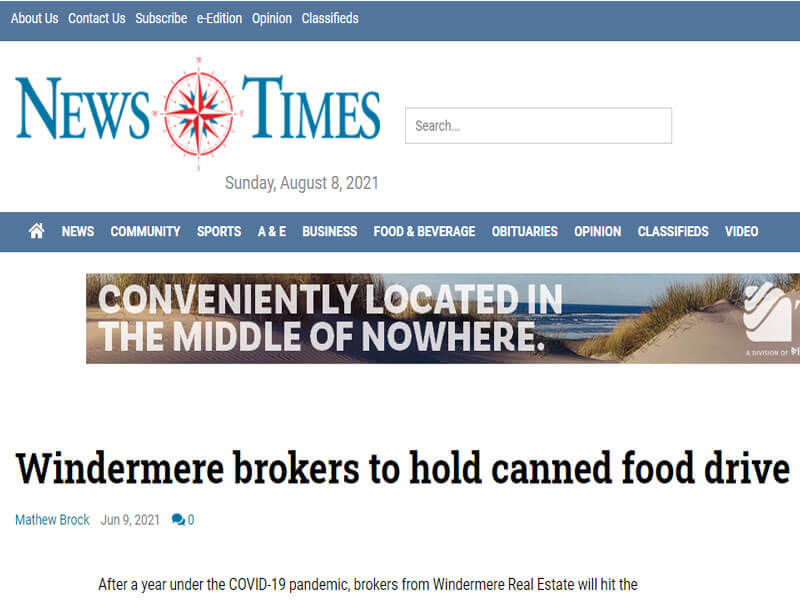 Newport News Times: Windermere brokers to hold canned food drive