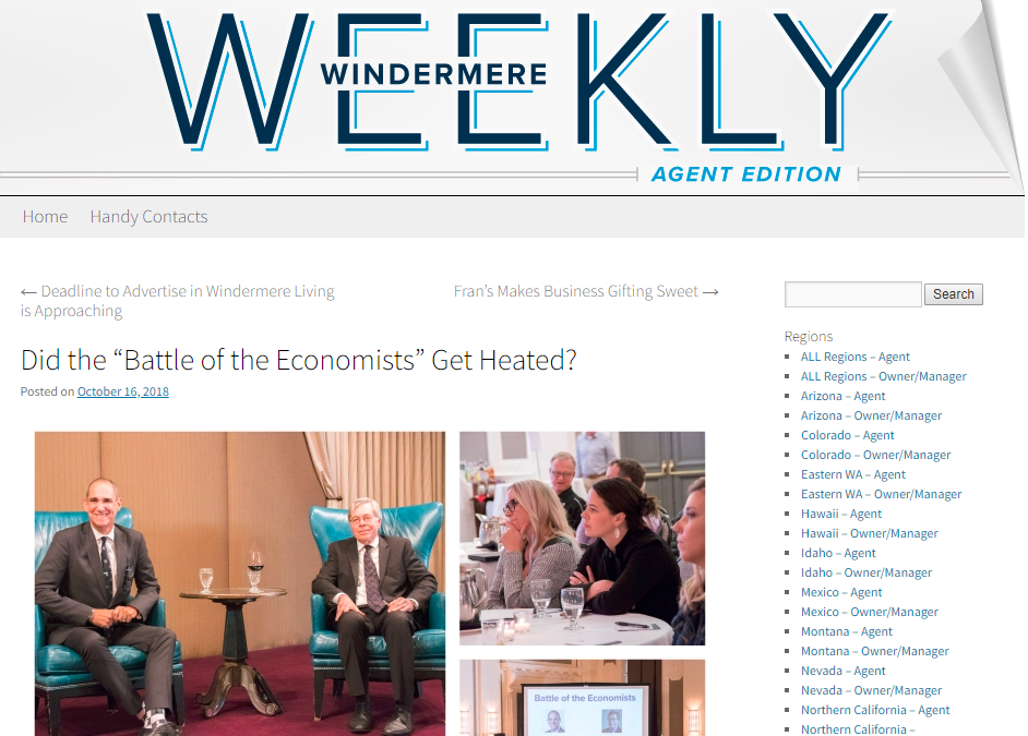 Windermere Weekly: Did the “Battle of the Economists” Get Heated?