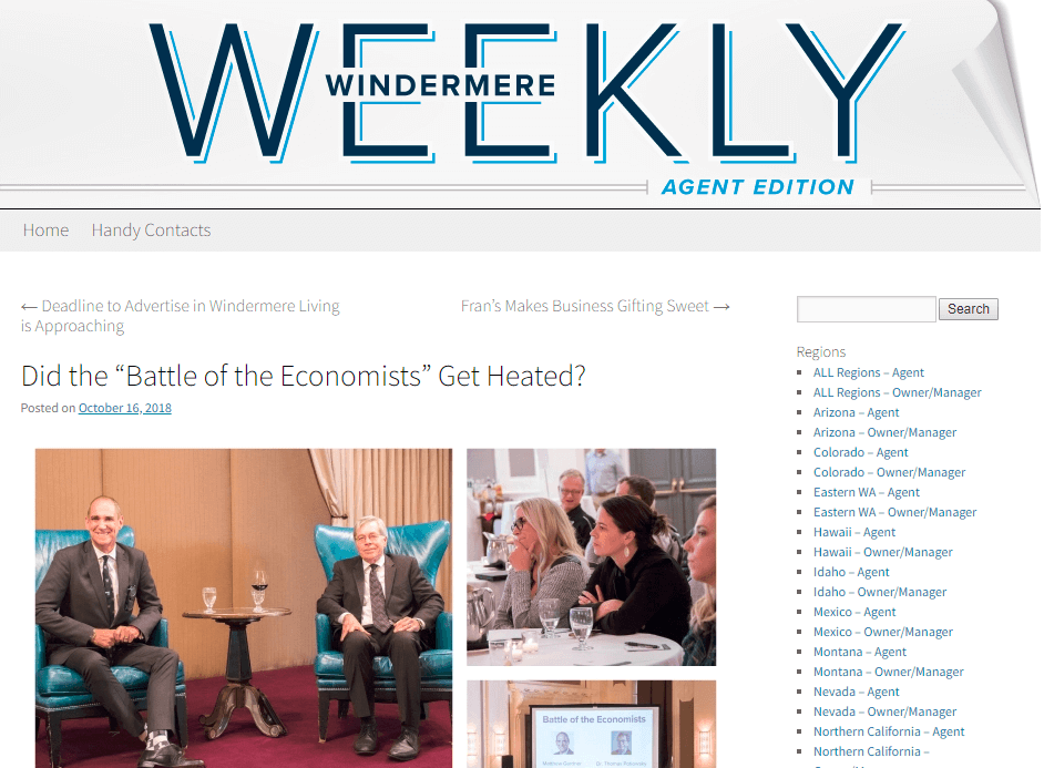 Windermere Weekly: Did the “Battle of the Economists” Get Heated?